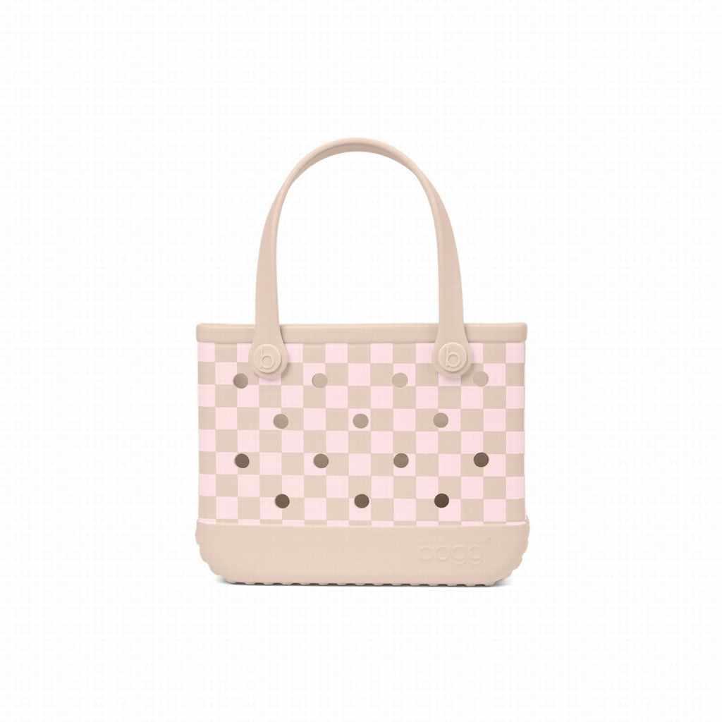 Bitty Bogg Bag Checkered Linen/ Pink Marshmallow Family Size Beach Organizer Oversized Waterproof with Reinforced Handles for Beach Vacation Travel Organizer Vacation Essentials for Women