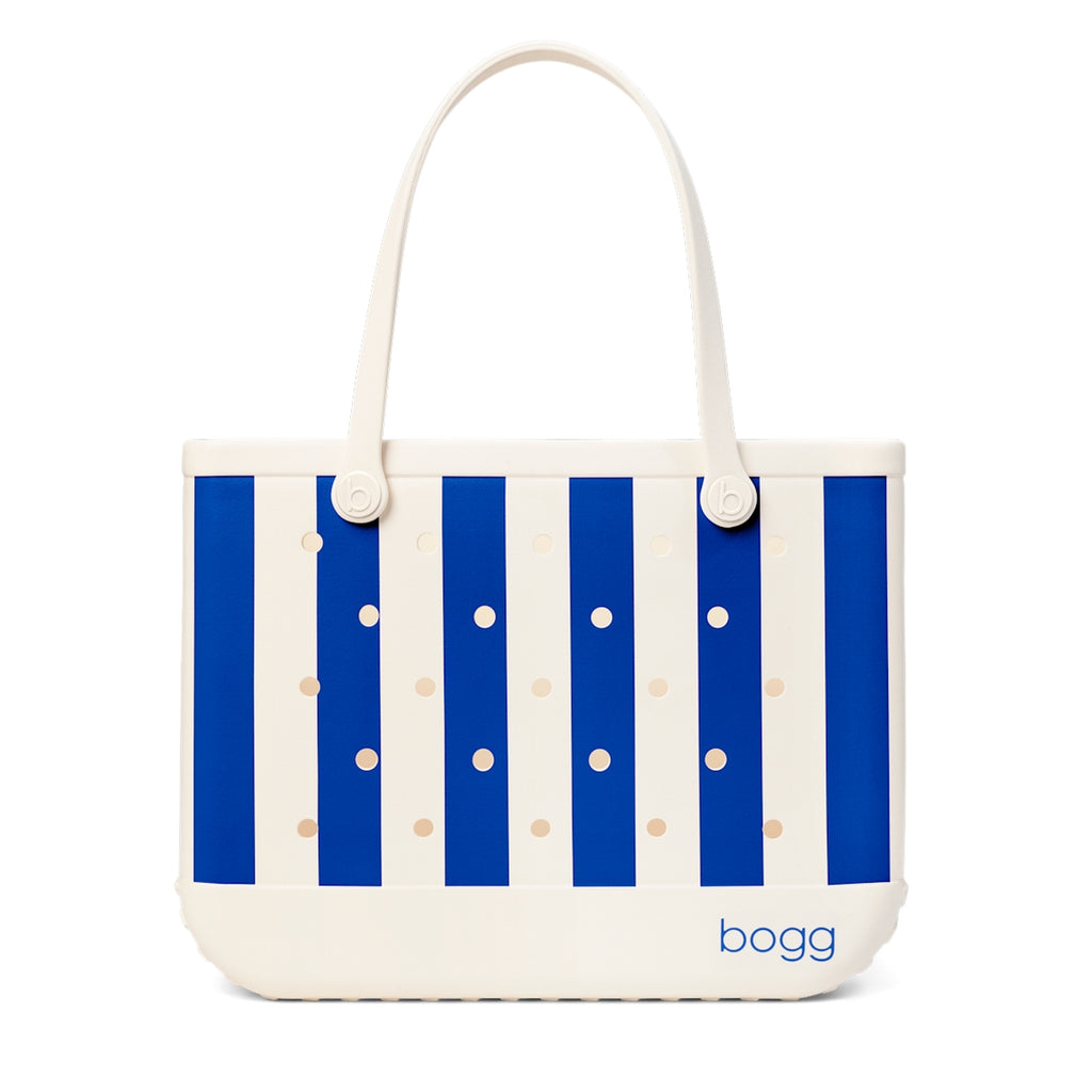 Original Bogg Bag Mykonos Blue Stripe Coastal Travel Beach Bag Premium Large Capacity Easy Maintenance Surface for Weekend Travel